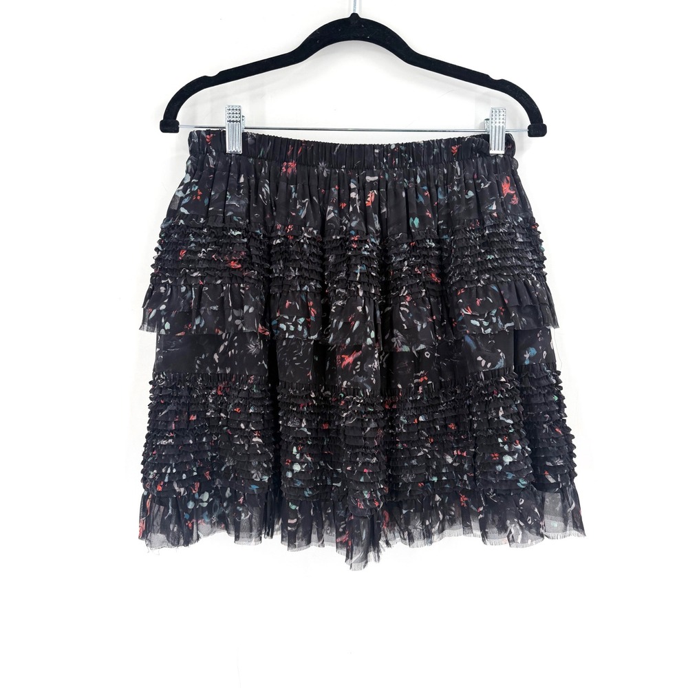 AllSaints‎ Anse Juni Skirt Womens M Black Tiered Ruffle Grunge Distressed Boho